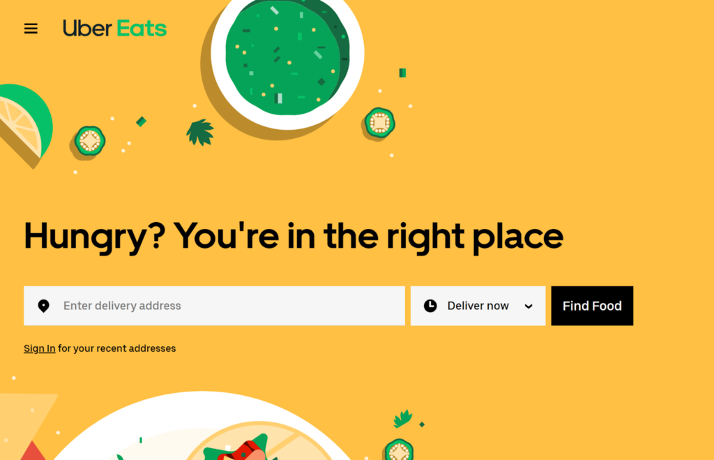 Landing page of Uber Eats example.